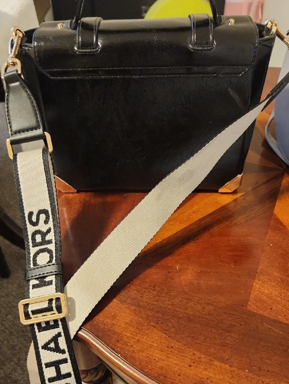 Michael Kors Black Leather Messenger Bag with Branded Strap